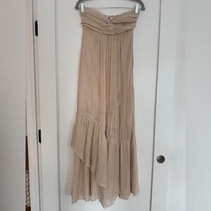 YA Los Angeles Beige strapless ruffle maxi dress